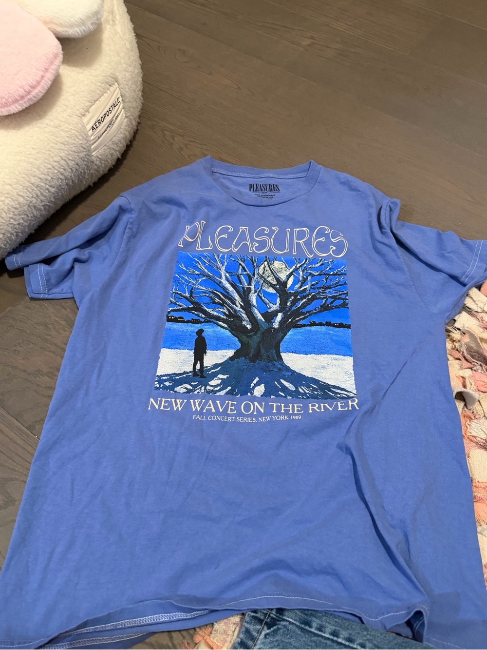 Pleasures Men's Blue Graphic Short Sleeve Tee - New Wave on the River